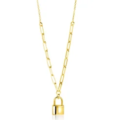 ZINZI gold plated zilveren paperclip schakelketting 45cm met trendy slotje als bedel 40-45cm ZIC2355G