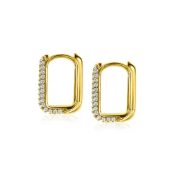ZINZI gold plated zilveren luxe oorringen 15x2mm rechthoekig met witte zirconia's ZIO2221Y