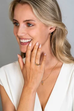 ZINZI gold plated zilveren ring rechthoek met in scheen bezet met witte zirconia's ZIR2297