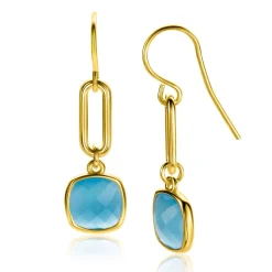 ZINZI gold plated zilveren oorhangers 35mm met paperclip schakel en turquoise kleursteen ZIO2332