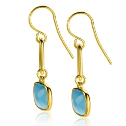ZINZI gold plated zilveren oorhangers 35mm met paperclip schakel en turquoise kleursteen ZIO2332