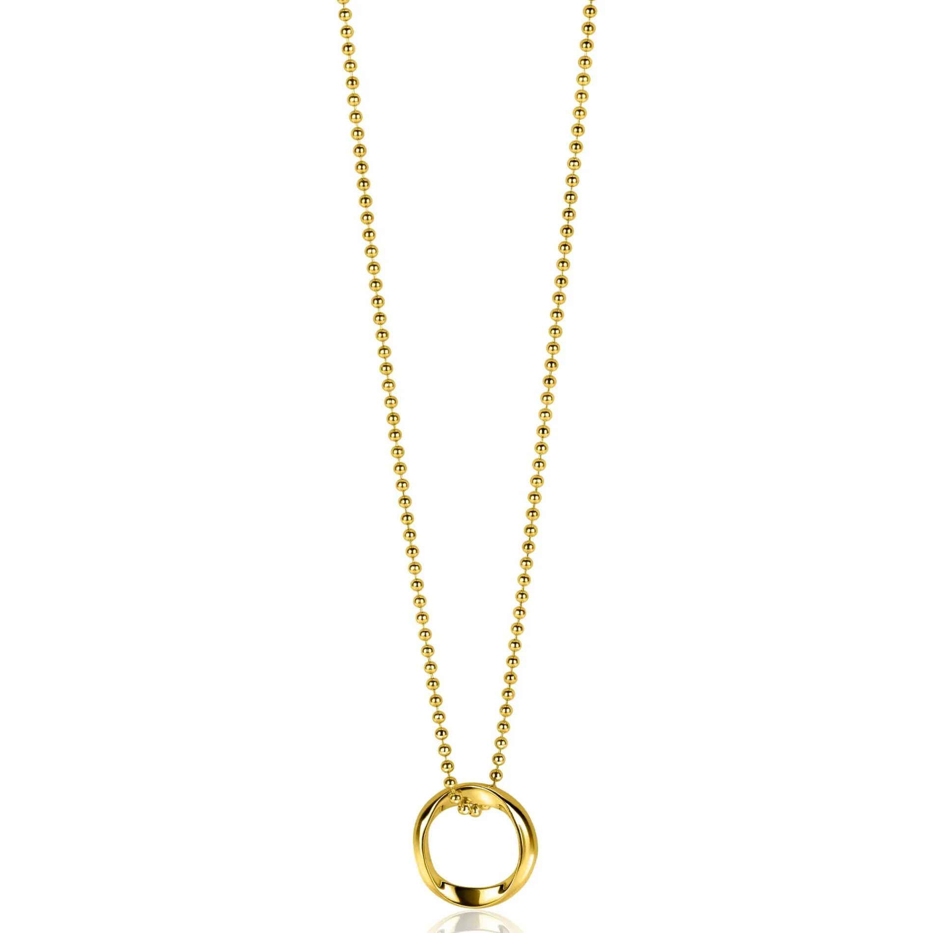 ZINZI gold plated zilveren bolletjes ketting met gladde hanger in ronde organische vorm 45-48cm ZIC2611G