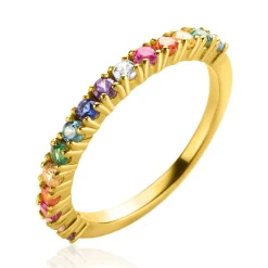 ZINZI gold plated zilveren aanschuifring 2,5mm breed met regenboog aan kleurstenen ZIR2170