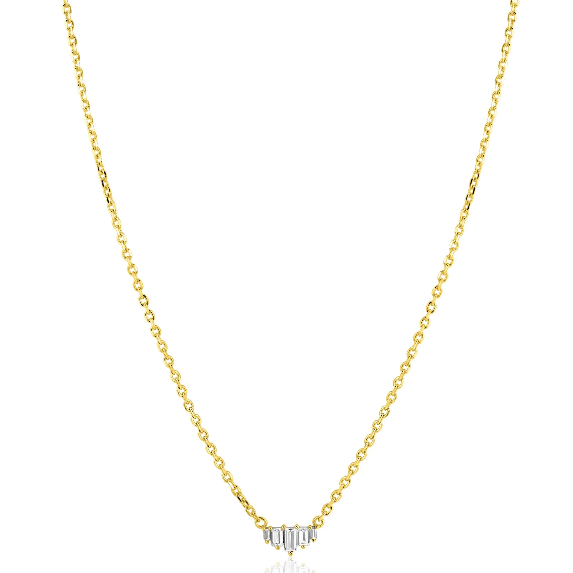 ZINZI gold plated zilveren ketting 42–45cm met piramide vorm, bezet met witte zirkonia’s ZIC2723Y