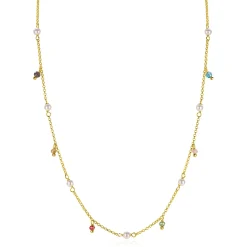 ZINZI gold plated zilveren ketting met witte parels en bungelende beads (5,5 mm) in frisse kleuren 42-45cm ZIC2705G