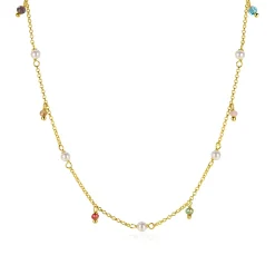 ZINZI gold plated zilveren ketting met witte parels en bungelende beads (5,5 mm) in frisse kleuren 42-45cm ZIC2705G