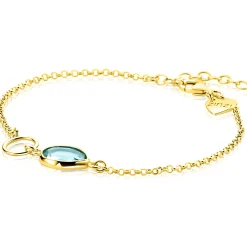 ZINZI gold plated zilveren armband met open rondje en ovaal, bezet met turquoise kleursteen ZIA2716G