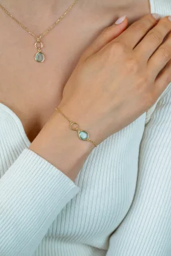 ZINZI gold plated zilveren armband met open rondje en ovaal, bezet met turquoise kleursteen ZIA2716G