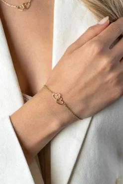 ZINZI gold plated zilveren armband met 2 verbonden hartjes 16,5-19,5cm ZIA2513G