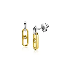ZINZI gold plated zilveren ovale oorstekers 12mm bezet met witte zirconia ZIO2300