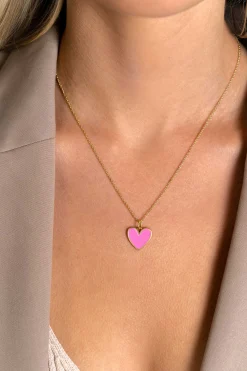 ZINZI gold plated zilveren hanger hart 15mm met roze emaille ZIH2314R (zonder collier)