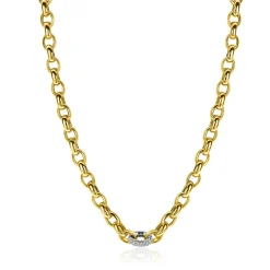 ZINZI gold plated zilveren schakel ketting met een ronde schakel bezet met witte zirkonia's 6mm breed 45cm ZIC2664