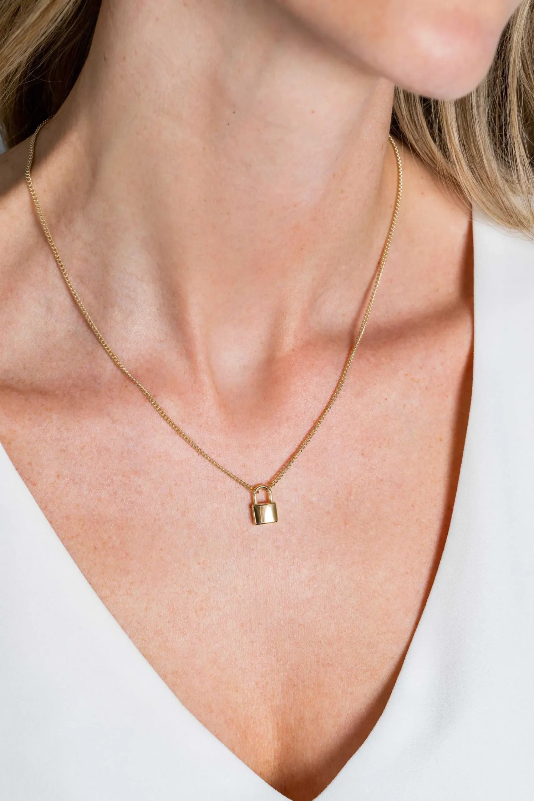 ZINZI gold plated zilveren gourmet ketting 45cm met trendy slotje als bedel 40-45cm ZIC2354G