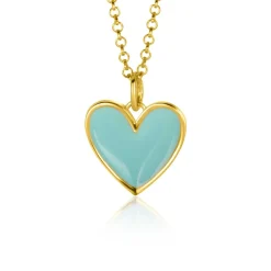 ZINZI gold plated zilveren hanger hart 15mm met turquoise emaille ZIH2314T (zonder collier)