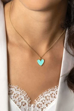 ZINZI gold plated zilveren hanger hart 15mm met turquoise emaille ZIH2314T (zonder collier)