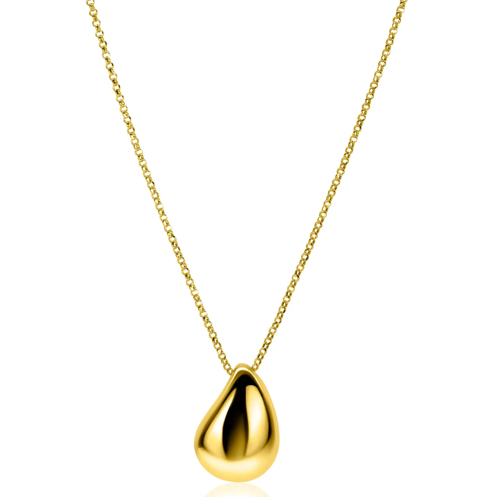 ZINZI gold plated zilveren jasseron ketting 45cm met luxe grote druppelvormige hanger (24mm) ZIC2637G