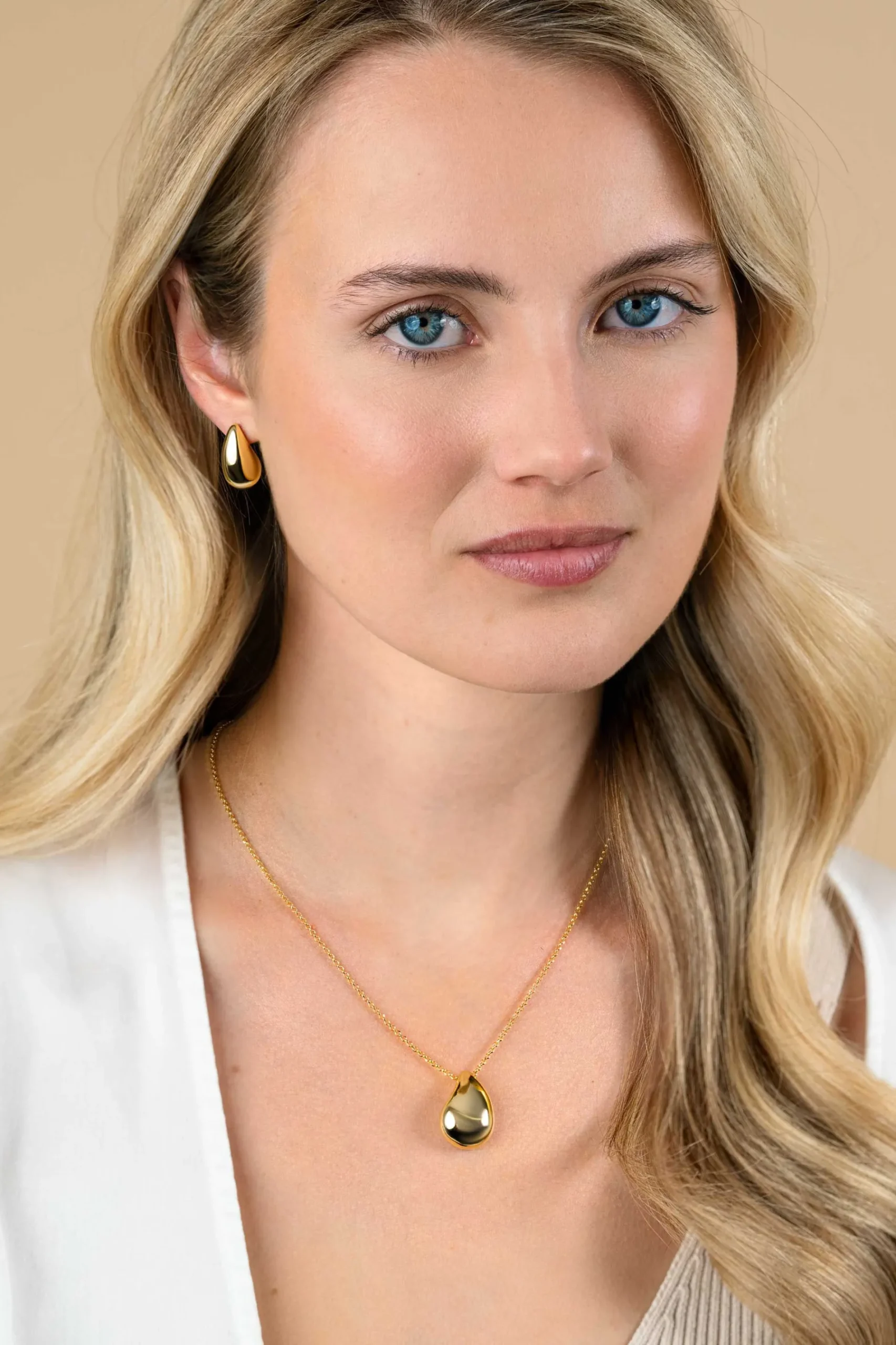 ZINZI gold plated zilveren jasseron ketting 45cm met luxe grote druppelvormige hanger (24mm) ZIC2637G