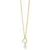 ZINZI gold plated zilveren ketting met open hartje en bungelend witte zoetwaterparel 40-45cm ZIC2642