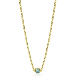 ZINZI gold plated zilveren gourmet ketting met vierkante zetting bezet met indigo blauwe kleursteen 40-45cm ZIC2417G