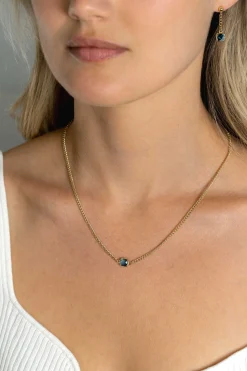 ZINZI gold plated zilveren gourmet ketting met vierkante zetting bezet met indigo blauwe kleursteen 40-45cm ZIC2417G
