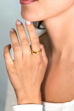 ZINZI gold plated zilveren aanschuifring zeshoek gladde buis 3mm ZIR2323G