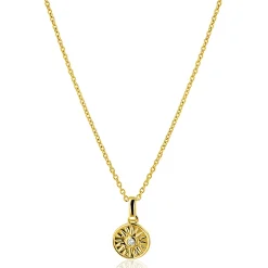 ZINZI gold plated zilveren ketting 42-45cm met zon hanger, bezet met witte zirkonia ZIC2741