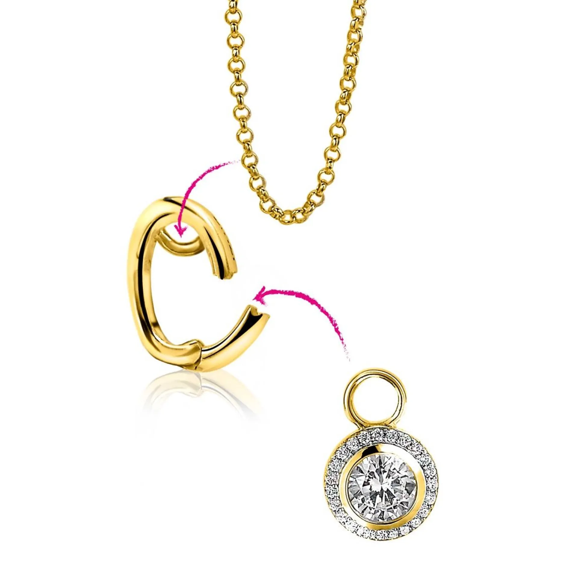ZINZI gold plated zilveren hanger met witte zirconia's om je oorbedels aan te hangen ZIH2CHG