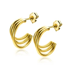 ZINZI gold plated zilveren multi-look oorstekers drie banen glad 16mm ZIO2294