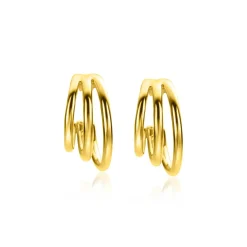 ZINZI gold plated zilveren multi-look oorstekers drie banen glad 16mm ZIO2294