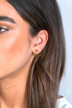 ZINZI gold plated zilveren multi-look oorstekers drie banen glad 16mm ZIO2294