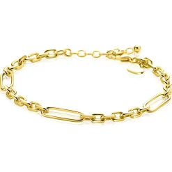 ZINZI gold plated zilveren schakelarmband met drie lange ovale schakels 5,5mm breed 18-21cm ZIA2711G