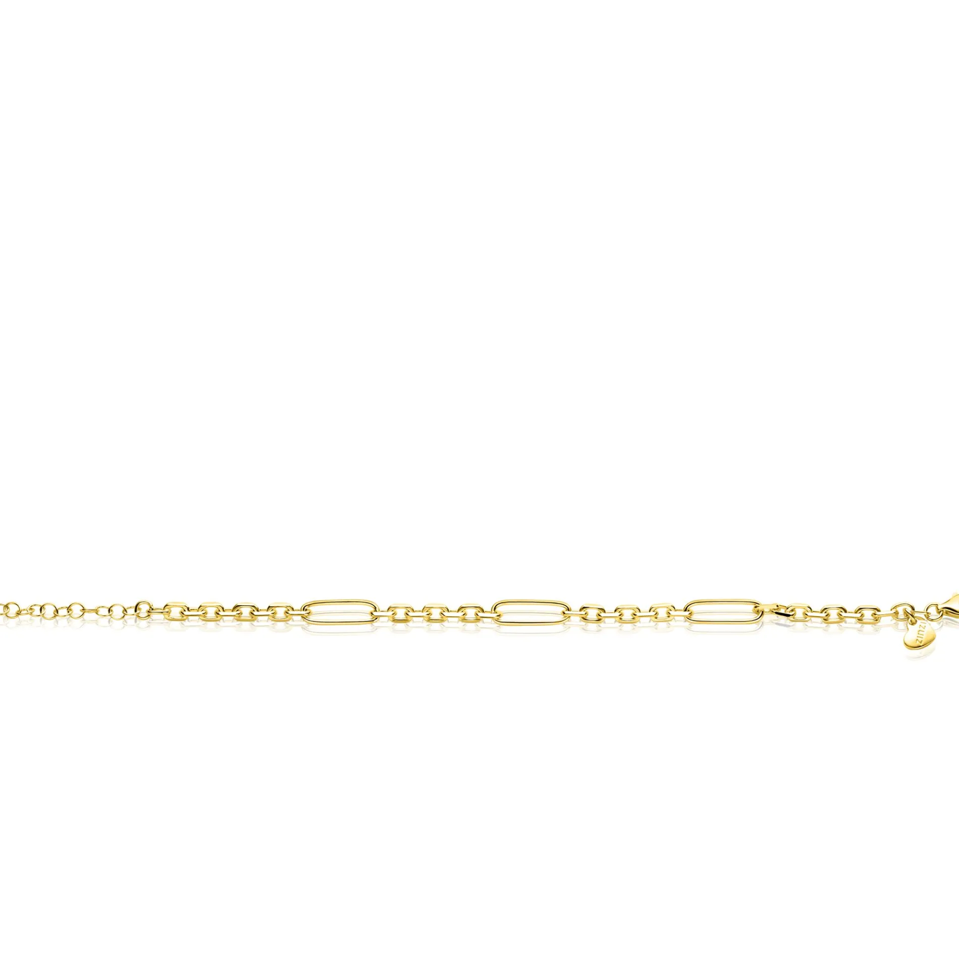 ZINZI gold plated zilveren schakelarmband met drie lange ovale schakels 5,5mm breed 18-21cm ZIA2711G