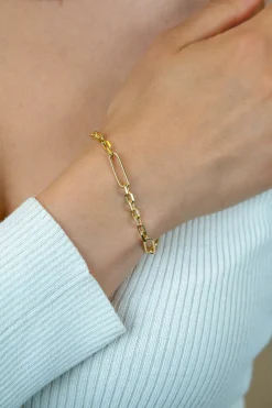 ZINZI gold plated zilveren schakelarmband met drie lange ovale schakels 5,5mm breed 18-21cm ZIA2711G