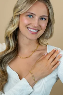 ZINZI gold plated zilveren schakelarmband met drie lange ovale schakels 5,5mm breed 18-21cm ZIA2711G