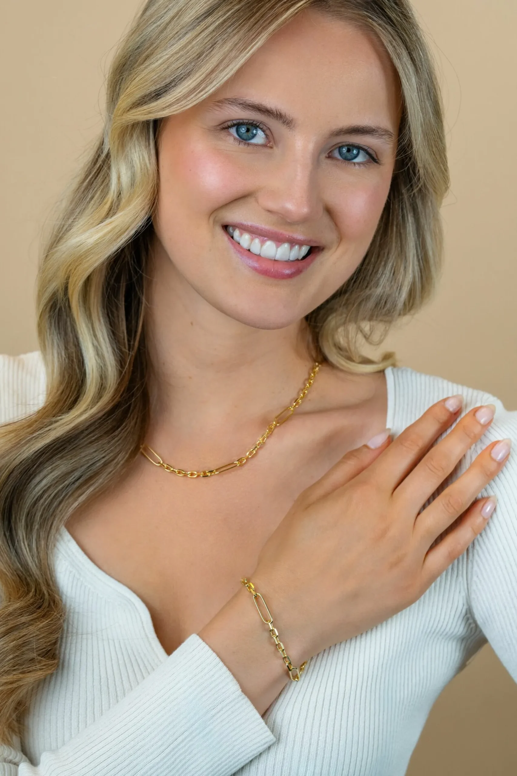 ZINZI gold plated zilveren schakelarmband met drie lange ovale schakels 5,5mm breed 18-21cm ZIA2711G