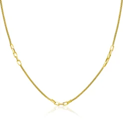 ZINZI gold plated zilveren popcorn schakelketting 45-48cm met drie paperclip schakelaccenten ZIC2709G