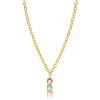 ZINZI gold plated zilveren schakel ketting 43-45cm met luxe hanger (30mm) van drie vierkante zettingen bezet met roze en turquoise kleurstenen ZIC2454