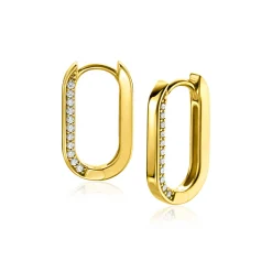 ZINZI gold plated zilveren luxe oorringen ovale vorm 20mm zijkant witte zirconia's ZIO2319Y