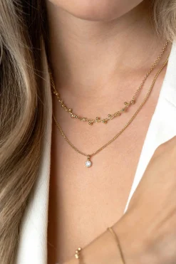 ZINZI gold plated zilveren multilook ketting met ronde zetting witte zirconia en 16 bolletjes 39-42cm ZIC2520Y