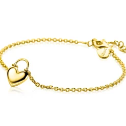 ZINZI gold plated zilveren schakelarmband met hartvormige slot hanger 17-20cm ZIA2673G
