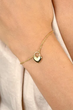 ZINZI gold plated zilveren schakelarmband met hartvormige slot hanger 17-20cm ZIA2673G