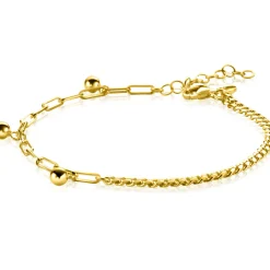 ZINZI gold plated zilveren schakelarmband met gourmet en paperclip schakels en 3 bolletjes 16,5-19,5cm ZIA2521G