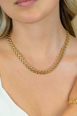 ZINZI gold plated zilveren brede rolex-style schakel-collier 8mm breed 43cm ZIC2764G
