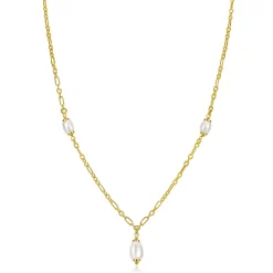 ZINZI gold plated zilveren schakelketting met drie ovale witte zoetwaterparels 40-45cm ZIC2588