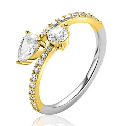 ZINZI gold plated zilveren multi-look ring met druppel- en ronde zetting ZIR2726Y