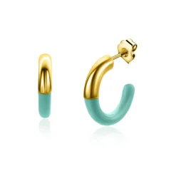 ZINZI gold plated zilveren trendy oorsieraden 16mm half emaille turquoise ZIO2315T