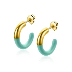 ZINZI gold plated zilveren trendy oorsieraden 16mm half emaille turquoise ZIO2315T