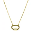 ZINZI gold plated zilveren schakelketting 45cm ovale hanger olijfgroen emaille en witte zirconia's ZIC2374