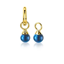 ZINZI gold plated zilveren oorbedels parels blauw 6mm ZICH1749BG (zonder oorringen)
