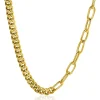 ZINZI gold plated zilveren multi-schakelketting met gourmet en paperclip schakels 6,7mm breed 45cm ZIC2285G